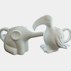 Earthenware Elephant and Toucan Watering Cans